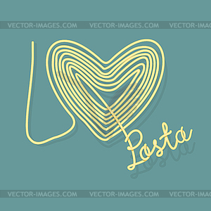 I love pasta. Spaghetti as symbol of heart. - vector image