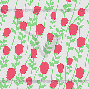 Flowers seamless pattern. Red roses with green - vector clipart