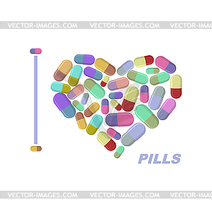 Я люблю таблетки. Сердце символ медицины. Medi - изображение векторного клипарта