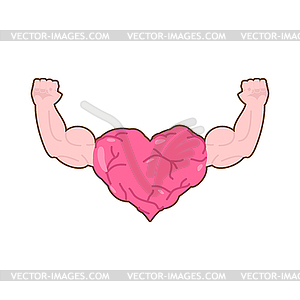 Heart strong with powerful hands. Pink - vector image