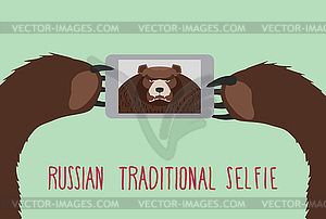 Russian tradition selfie. Bear takes pictures of - vector image