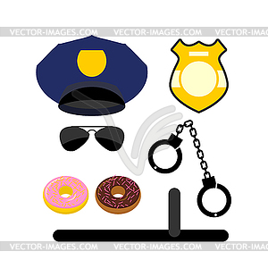 Police set icon. Police uniforms and handcuffs. - vector image