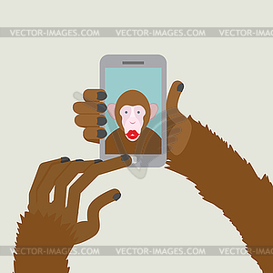 Monkey makes selfie. Animal clicks to your - vector clip art