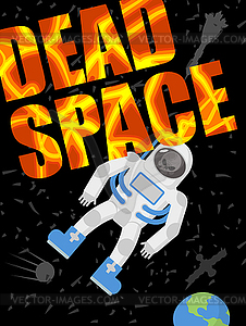 Dead space. Astronaut died. Skull in spacesuit. - vector clipart