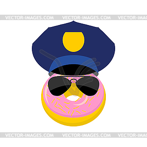 Donut in police cap and glasses. policeman - vector image