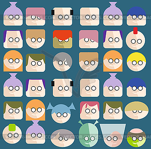 Faces Circle Icons Set - vector image