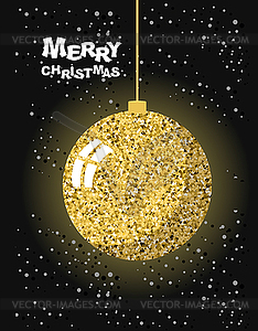 Merry Christmas. Gold Christmas tree toy ball and - vector clip art