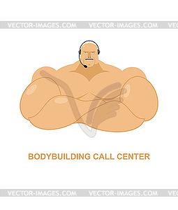 Bodybuilding call Center. Athlete with headset Man - vector image