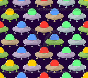 UFO seamless pattern. Color space Flying Saucer, - vector image