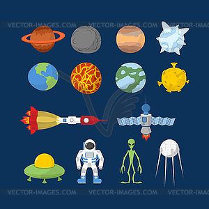 Space set of icons. Illustrator. Cartoon heroes: - vector clipart