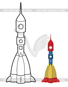 Rocket coloring book. Space transport astronauts. - royalty-free vector clipart