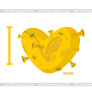 I love moon. Heart symbol of yellow planet with - vector image