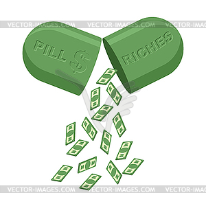 Pill for rich. Medicine for wealth. In tablet lot o - vector clipart