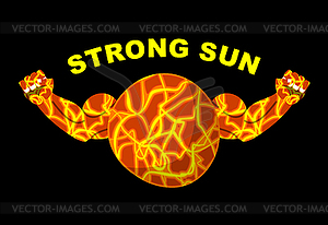 Strong sun. Planet bodybuilder with big muscles. - vector clip art
