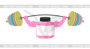 Sports nutrition container with large muscles. Keep - vector clipart