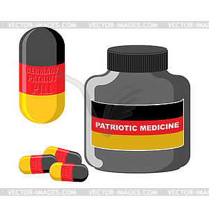 Patriotic medicine Germany. Pills with German - vector image