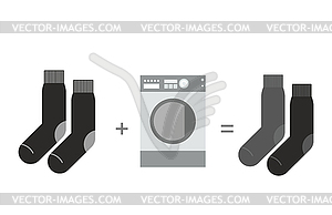 Black socks and washing machine. Shades of gray, - vector clipart