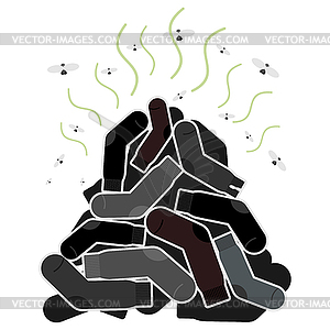 Mount old dirty socks, with flies - vector image