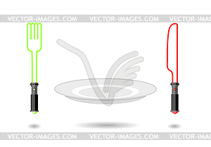Light Plug and light knife. Cutlery of future as - vector image