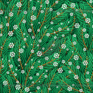 Pine twigs and snowflakes seamless pattern. - vector clip art