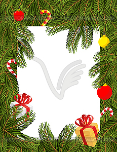 Christmas frame. Pine branches decorated with - vector clip art