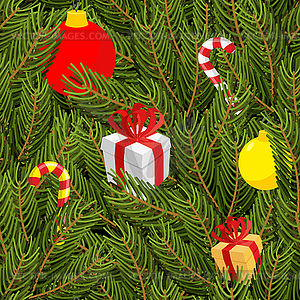 Branch of tree and gifts seamless pattern. Christma - vector image