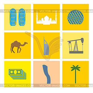 UAE symbol icons set. Camels and oil pumps. Palm - vector clipart / vector image