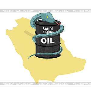 Barrel oil in Saudi Arabia map background. Snake - vector clipart