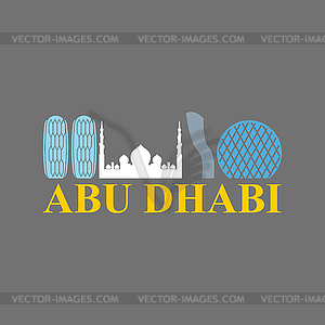 Abu Dhabi sign. Sight UAE. Skyscrapers and mosque. - color vector clipart