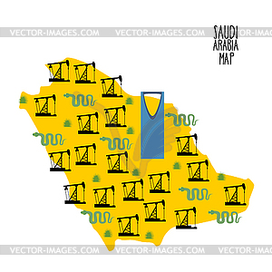 Map of oil fields of Saudi Arabia. Desert and oil - vector clip art