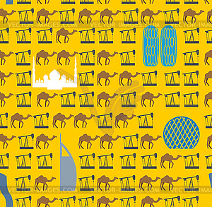 Symbols UAE. Camels and oil pumps in desert seamles - vector clipart