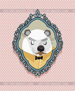 Portrait of panda bear with mustache in retro style - vector clipart