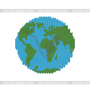 Knitted Earth. Globe made of wool. Winter version o - color vector clipart