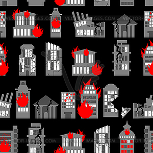 Ruined city seamless pattern. Ruins of buildings. - vector clip art