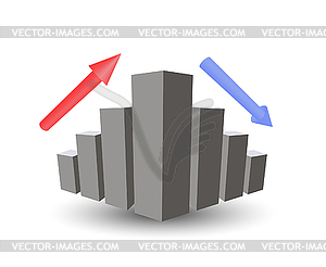 Business graph with growth, up arrow, down arrow - vector clipart