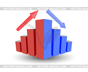 Business graph with growth, up arrow, down arrow - vector image