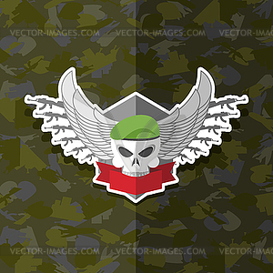 Skull with wings to take. Military emblem. Label - vector image