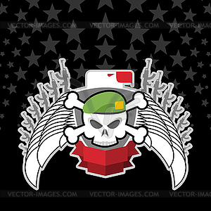 Skull in beret with Eagle. war emblem - vector image