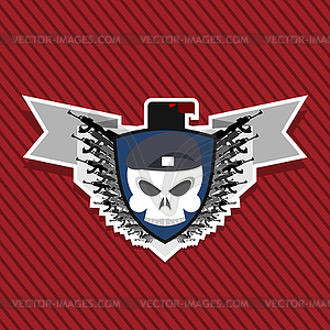 Emblem Military . Skull beret with weapons - vector image