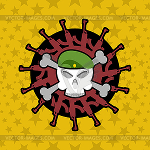 Emblem Military . Skull beret with weapons - vector clipart