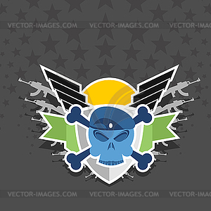 Military logo. skull with wings on shield - stock vector clipart