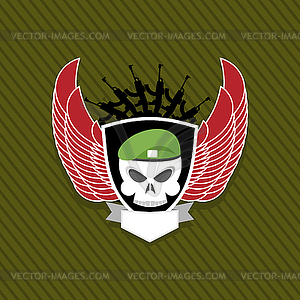 Skull with wings to take. Military emblem. Label - vector clip art