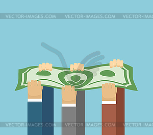 Bring in revenue. Hands carry dollars. Big money - vector clipart