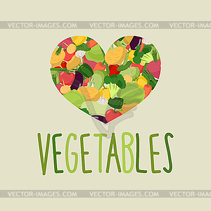 Сердце из овощей. Я люблю овощи. Концепция - векторное изображение клипарта