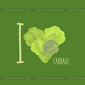 I love cabbage. Heart of green cabbage - color vector clipart