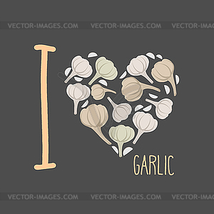 I love garlic. Heart of earthy garlic - color vector clipart