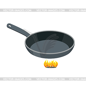 Кастрюля. Пустой Железный сковороду на сильном огне. Комплект - изображение в векторе / векторный клипарт