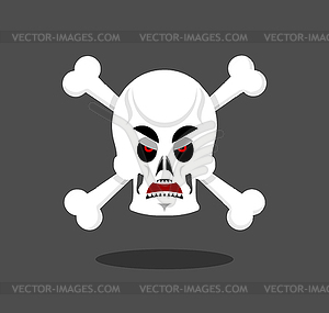 Angry skull emotion. Crossbones. Aggressive skeleto - vector clipart