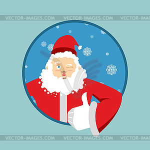 Santa Claus thumbs up well and winks. Sign all - vector image