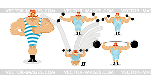 Retro athlete set poses. Ancient bodybuilder with - stock vector clipart